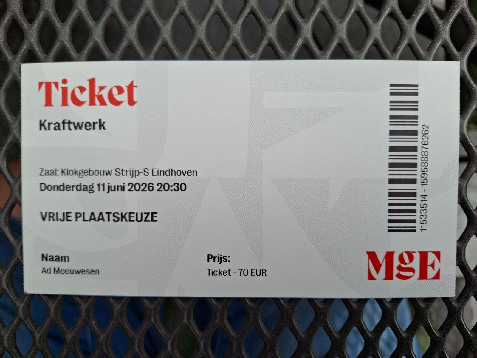 Concertkaartje voor Kraftwerk in Eindhoven 11 juni., Ophalen of Verzenden