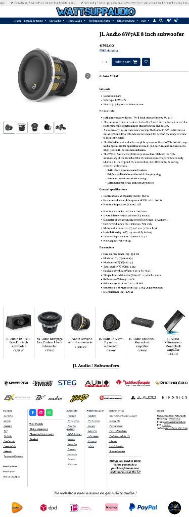 JL Audio 8W7AE 8 inch subwoofer / 20cm SQ, Auto diversen, Hifi-Focus, Aalsmeerderweg 173 1432 CL, Aalsmeer, Nieuw, Ophalen of Verzenden