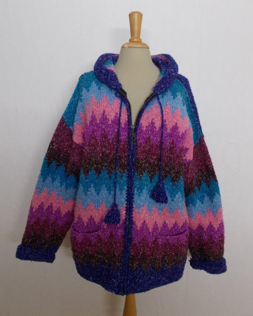 Handgemaakt fleurig hippie/Ibiza/Peru vest met capuchon! L, Verzenden, Zo goed als nieuw, Maat 42/44 (L), Meerkleurig