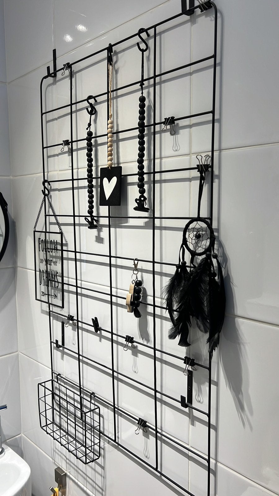 Zwart metalen wandrek met accessoires, Ophalen, Zwart, Zo goed als nieuw, Metaal