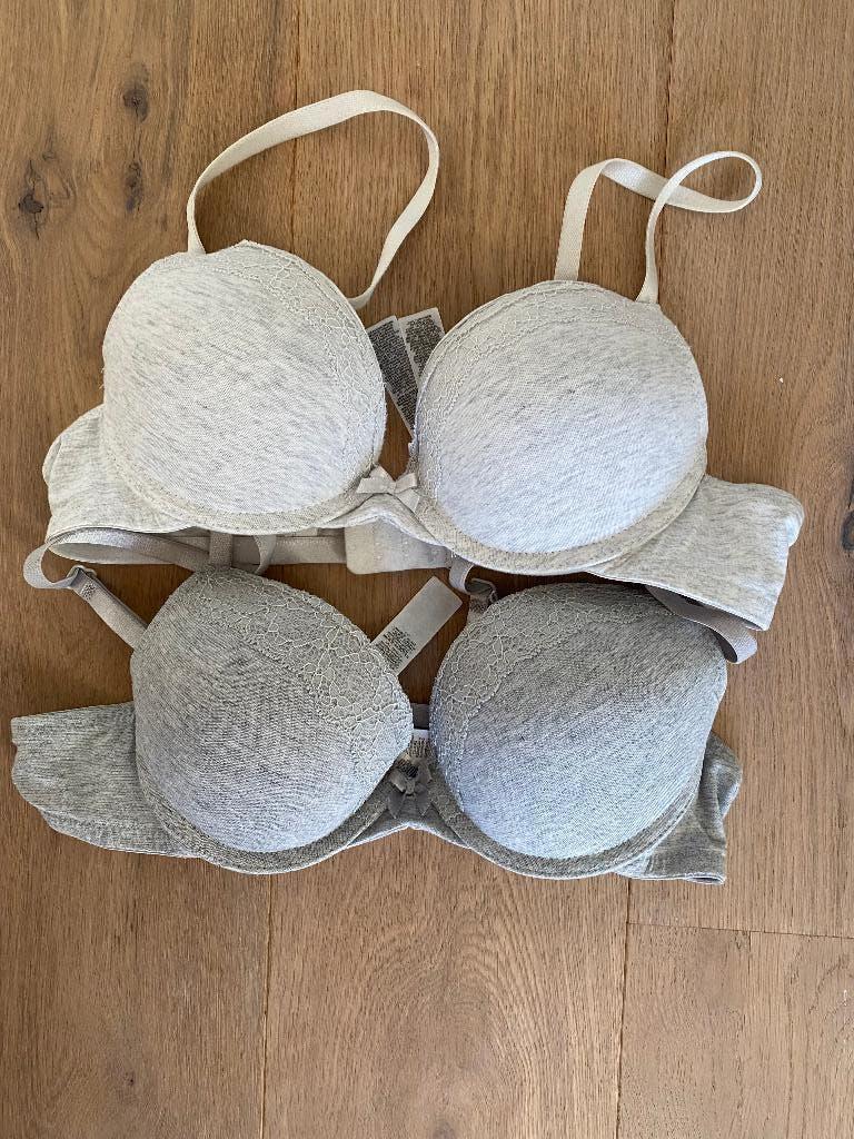 2x Push-up BH | ivoor, grijs | elastisch katoen | mt 75A, H&M, Ophalen of Verzenden, Grijs, BH