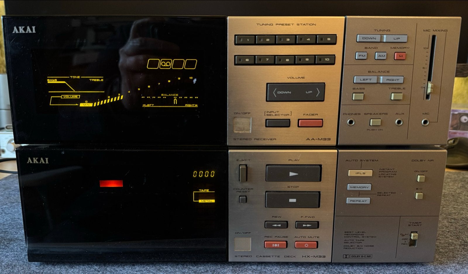 Akai Stereo Set: Receiver AA-M33 & Cassettedeck HX-M33, Audio, Tv en Foto, Stereo-sets, Ophalen, Gebruikt, Losse componenten, Cassettedeck
