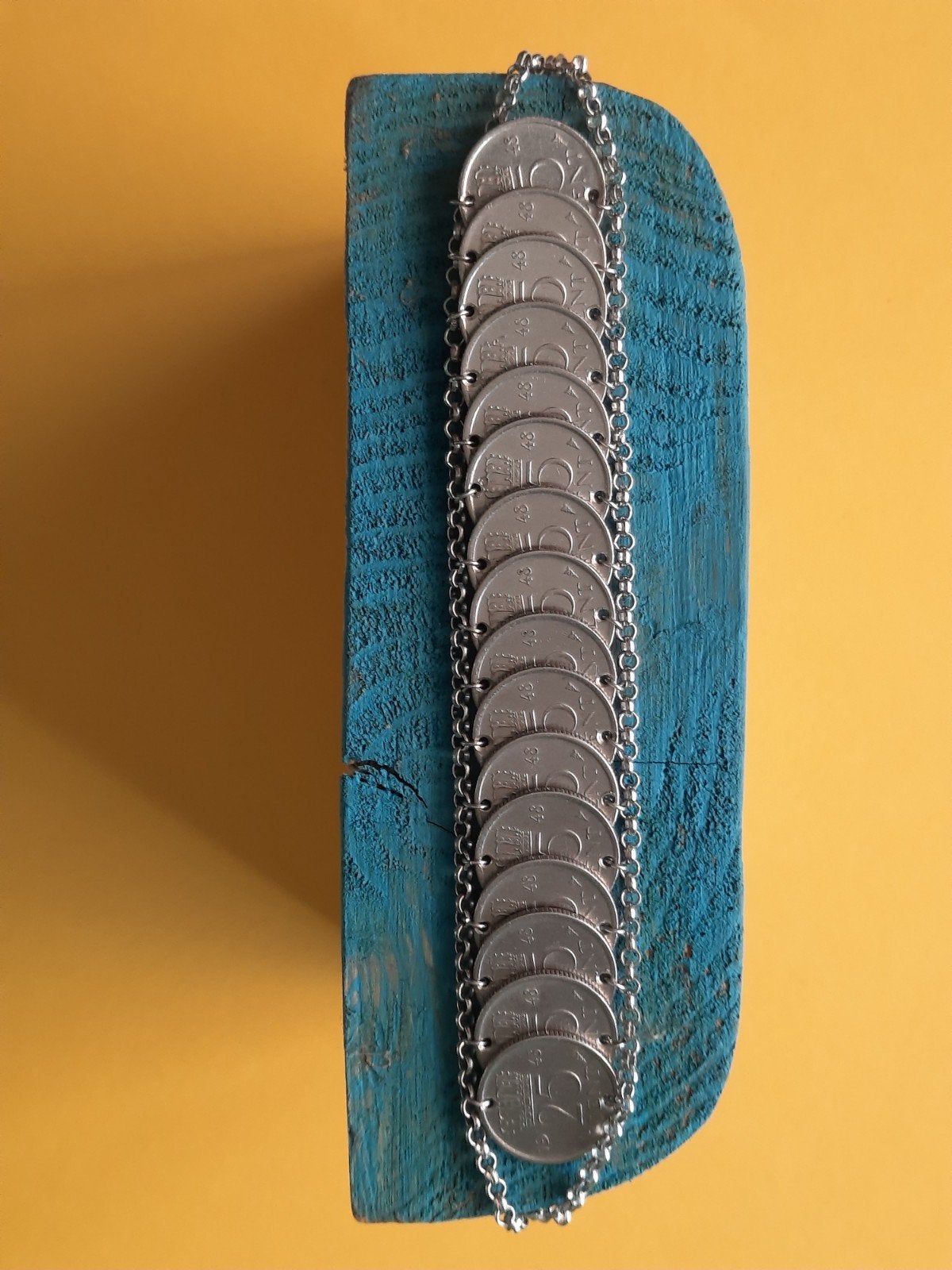 Wilhelmina Kwartjes Armband Dubbelgeschakeld, Sieraden, Tassen en Uiterlijk, Ophalen of Verzenden, Zo goed als nieuw, Zilver, Staal