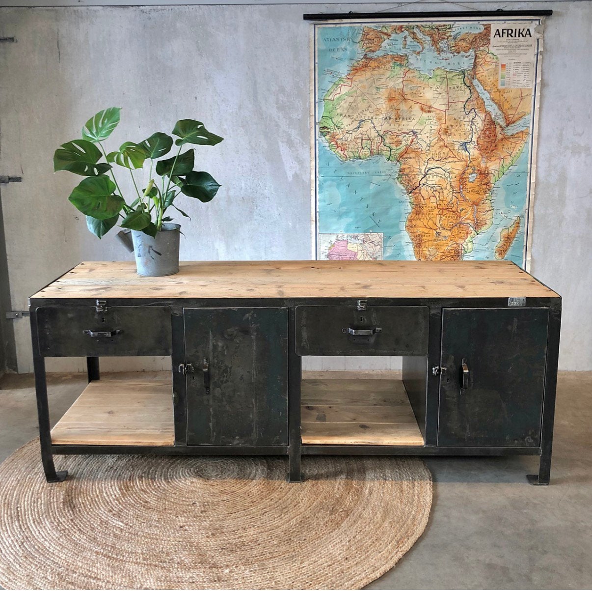 Oude werkbank, industriele kast, dressoir, toonbank, keuken, Ophalen