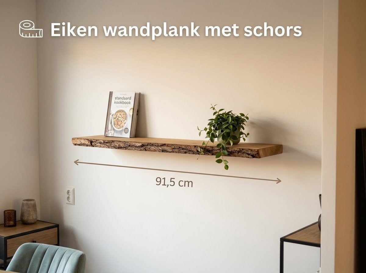Eiken wandplank 91,5cm met schors, Ophalen, Gebruikt