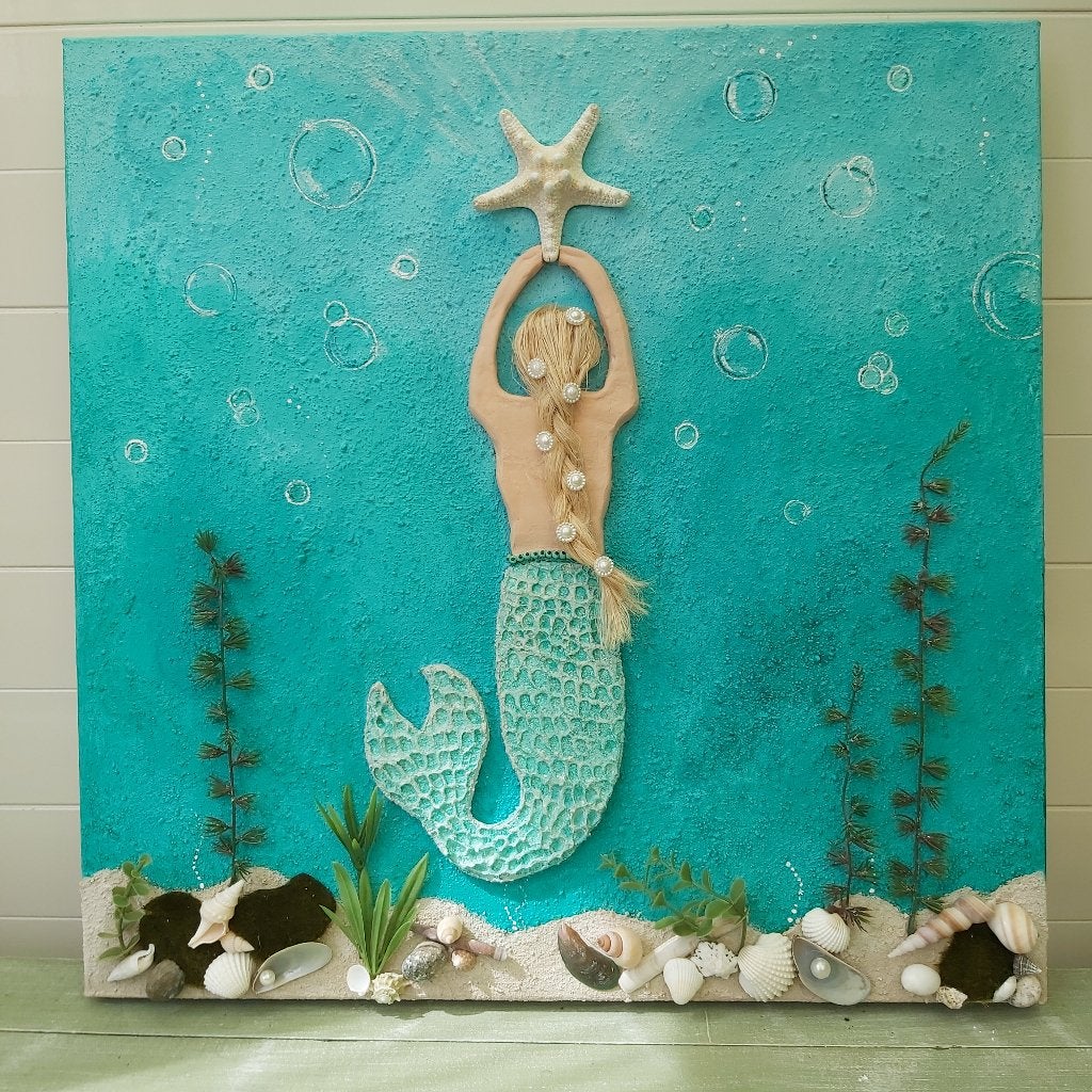 3D turquoise schilderij met zeemeermin, Ophalen of Verzenden, Nieuw, Schilderij