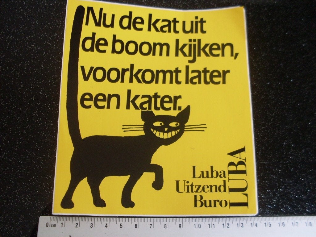 sticker Lubo Uitzend Buro logo kat poes kater uitzendburo, Verzenden, Zo goed als nieuw, Bedrijf of Vereniging