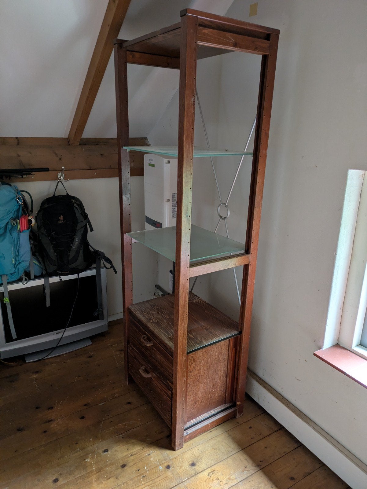 Lundia kast met 2 lades en matglazen legplanken, Huis en Inrichting, Ophalen, Gebruikt, Overige houtsoorten, 50 tot 100 cm