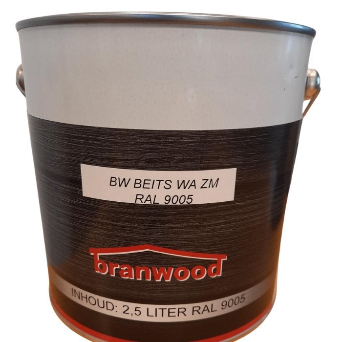 Branwood dekkende beits 2,5 L zwart RAL 9005, Ophalen, Zwart, Nieuw, Beits