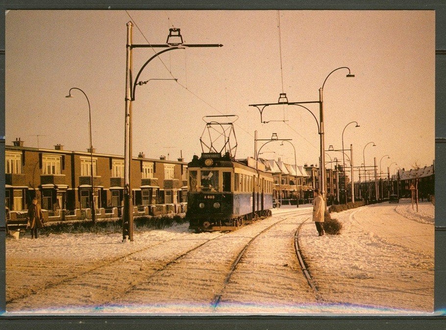 NZH Blauwe Tram A-603 Voorburg Foto/Ansichtkaart Tram t-40, Ophalen of Verzenden, Zo goed als nieuw, Tram, Kaart of Prent