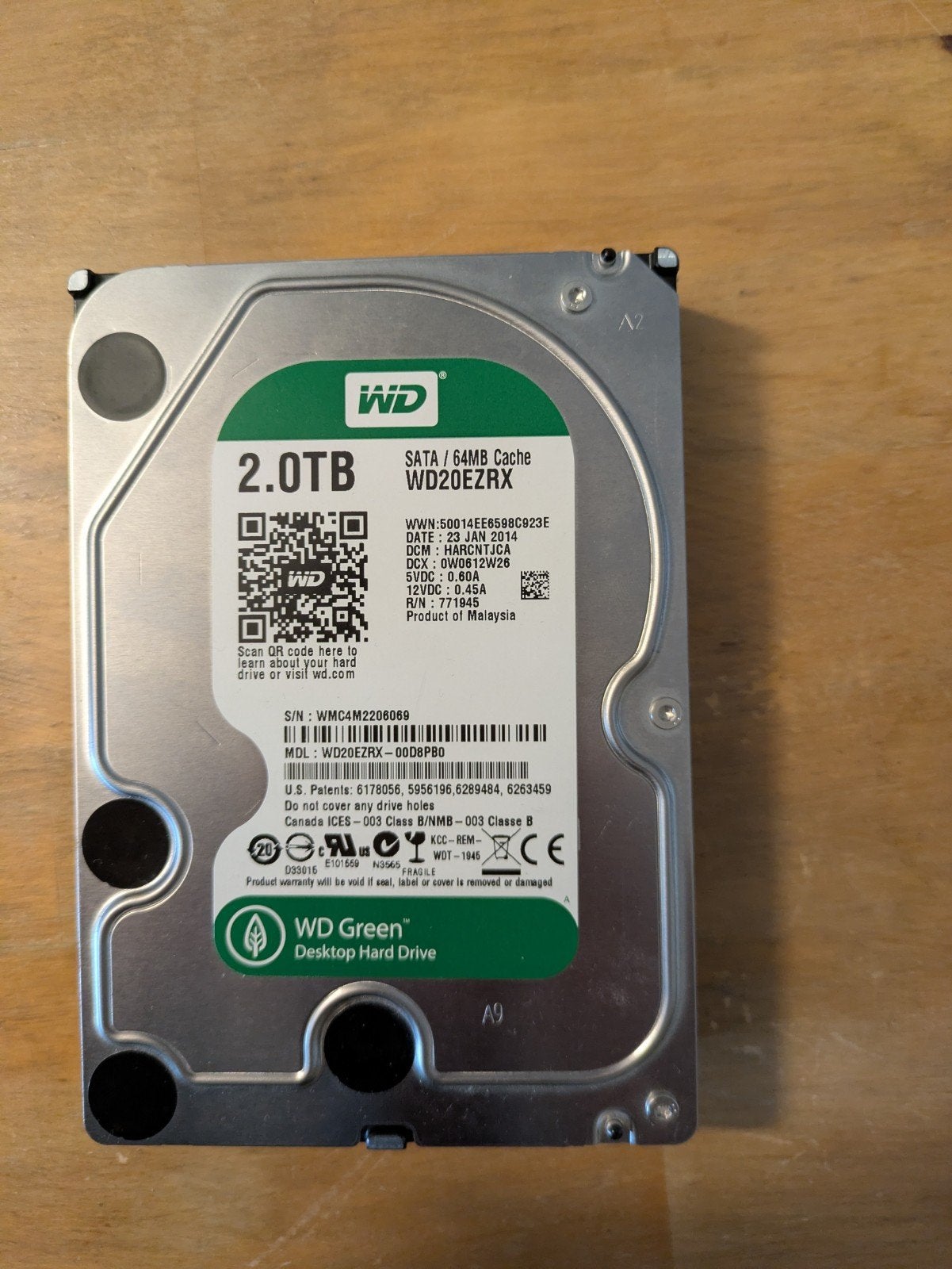 WD Green 2TB SATA Desktop Harde Schijf (WD20EZRX), Intern, Gebruikt, Desktop, WD Green
