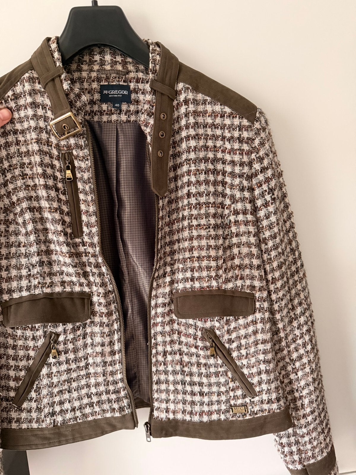McGregor tweed jasje bouclé bruin/crème | maat 40, Maat 38/40 (M), Ophalen of Verzenden, Zo goed als nieuw, Jasje