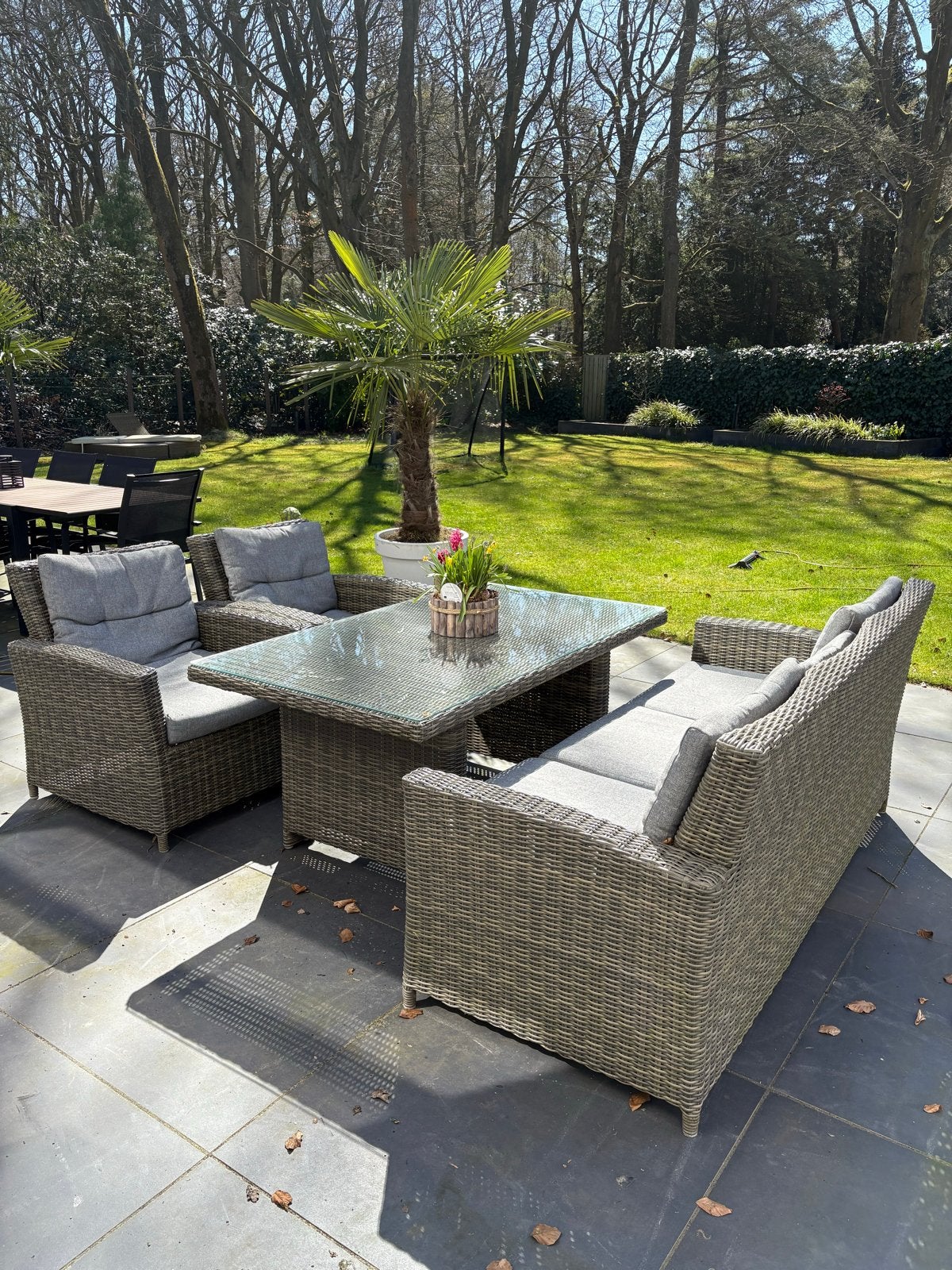 Luxe Wicker Tuinset met Comfortabele Kussens, Ophalen, 5 zitplaatsen, Gebruikt, Wicker