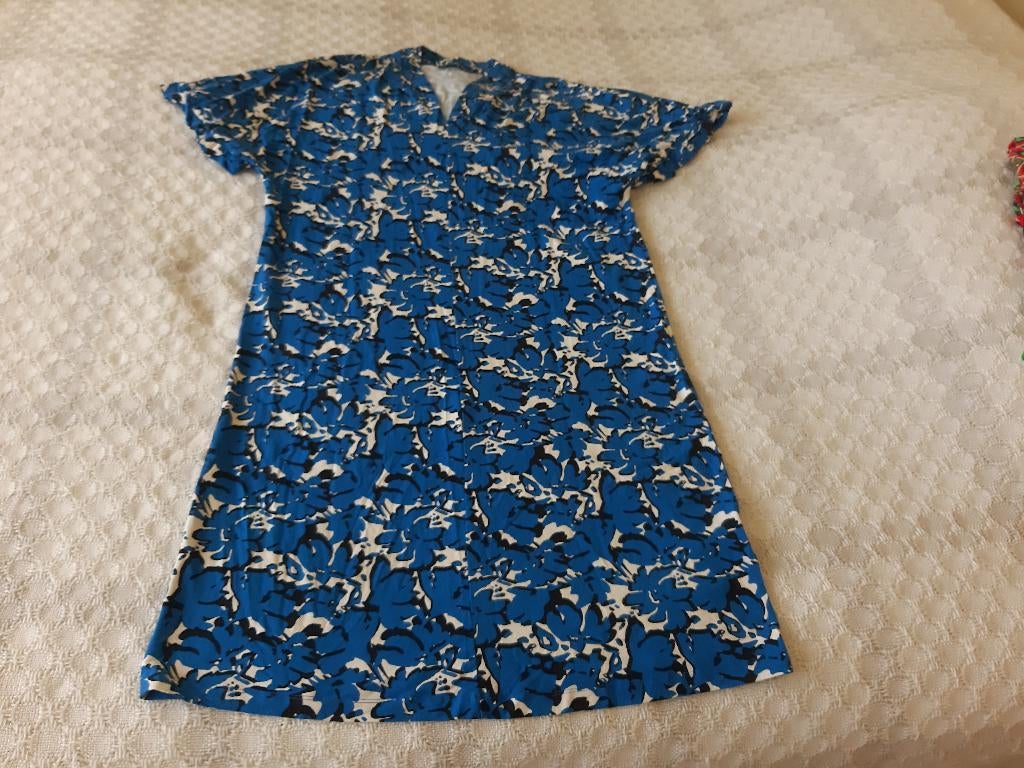 leuke aparte jurk Juffrouw Jansen maat XL, Ophalen, Blauw, Maat 46/48 (XL) of groter, Zo goed als nieuw