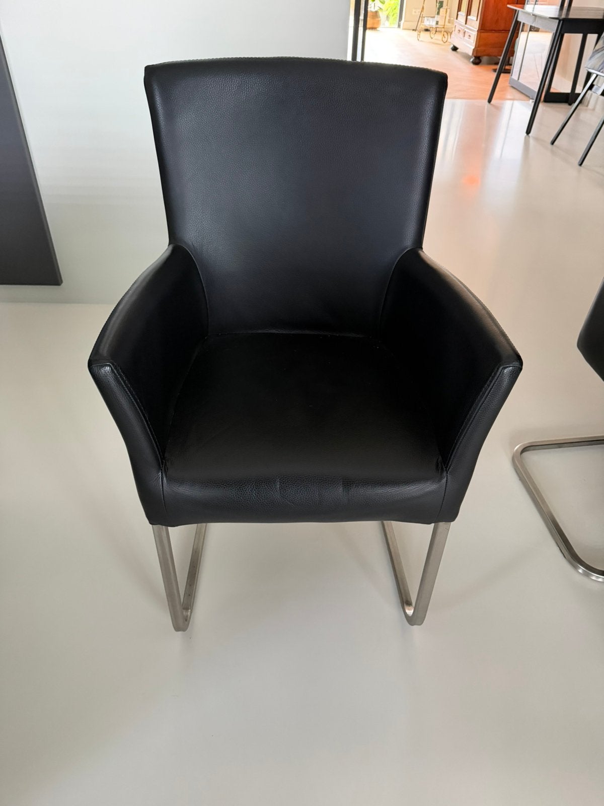 Eetkamerstoelen | leer I rvs I 6x, Ophalen, Zwart, Leer, Zo goed als nieuw