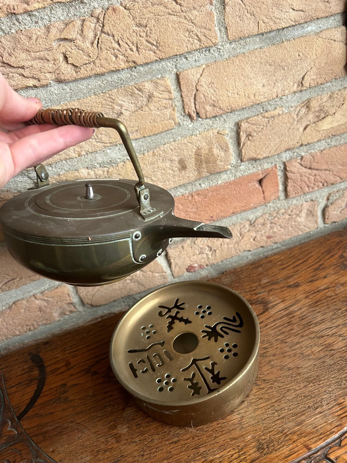 Antieke Koperen Theepot met Rechaud, Ophalen of Verzenden, Koper
