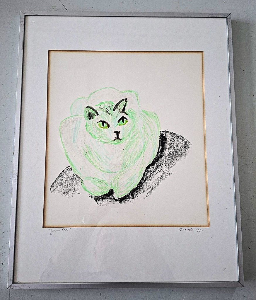 pastel tekening kat poes expressief gesigneerd Arnaldo 1992, Antiek en Kunst, Kunst | Tekeningen en Foto's, Ophalen of Verzenden