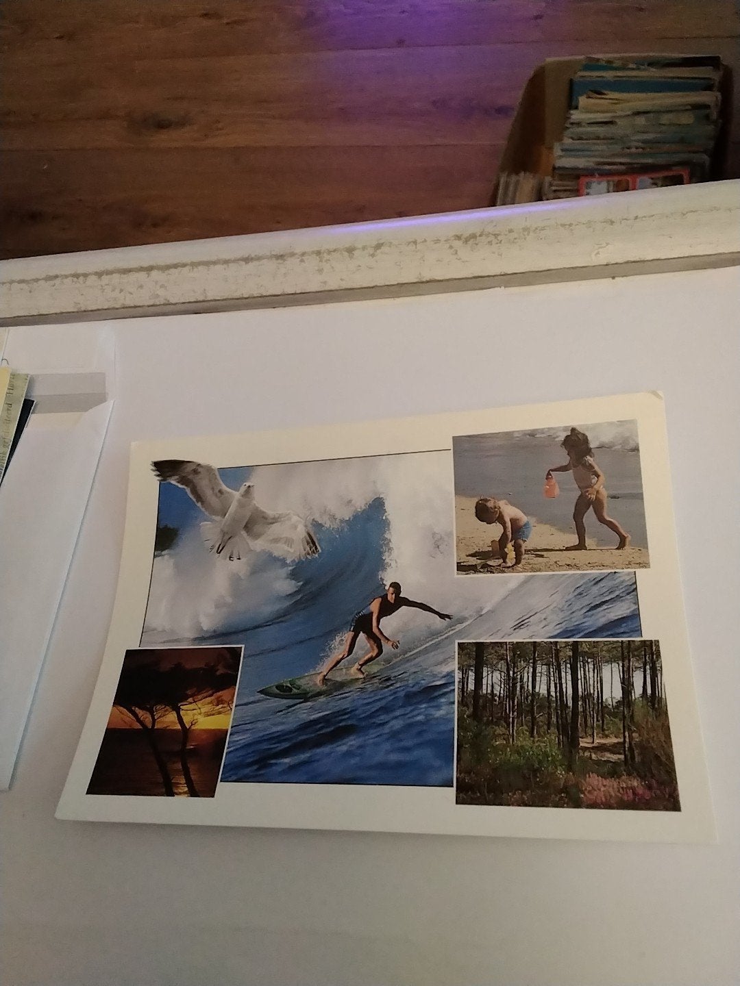 Vintage Ansichtkaart: Zeegezicht met Surfer en Meeuw, Ophalen of Verzenden