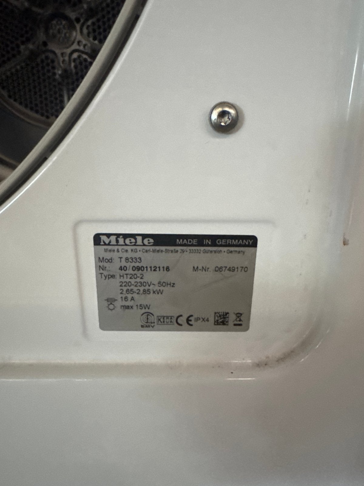 Miele T 8333 Elektronische Luchtafvoerdroger SoftCare System, Ophalen, Wolprogramma, 6 tot 8 kg, Gebruikt