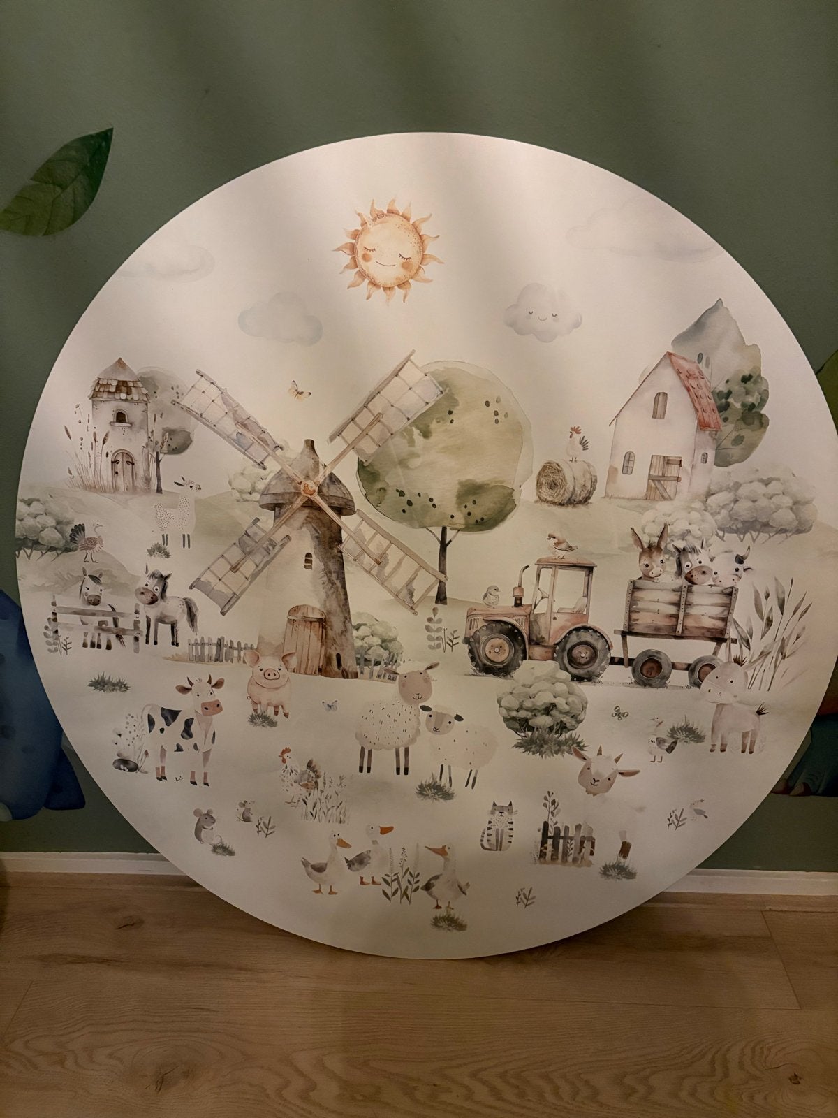 Ronde muurplaat boerderij thema voor kinderkamer, Ophalen, Meerkleurig, Kunststof, Landelijk