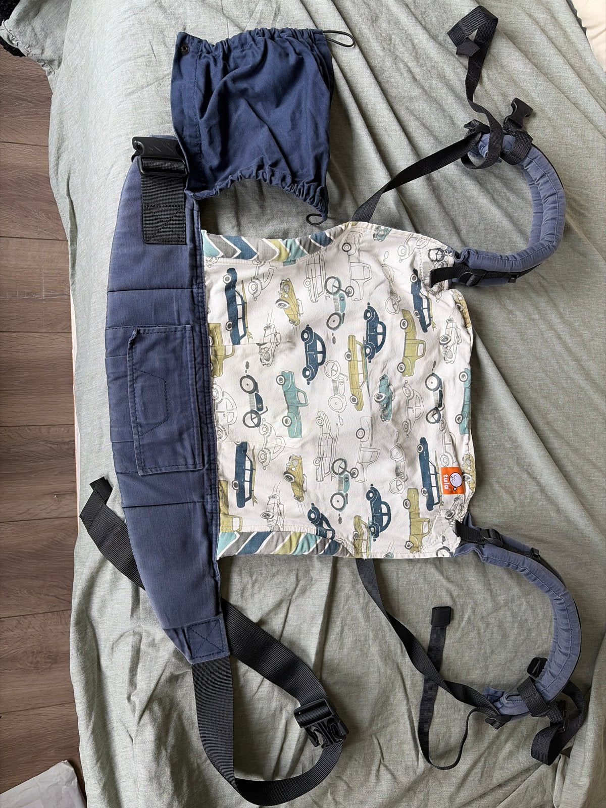 Tula Toddler Draagzak - Blauw met auto's, Kinderen en Baby's, Overige merken, Gebruikt, Buik of Rug, Ophalen of Verzenden