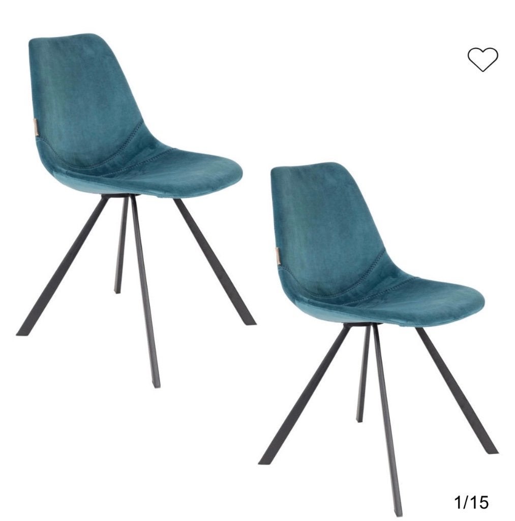 Dutch bone blauw eetkamerstoelen velvet, Ophalen, Zo goed als nieuw, Blauw, Eén