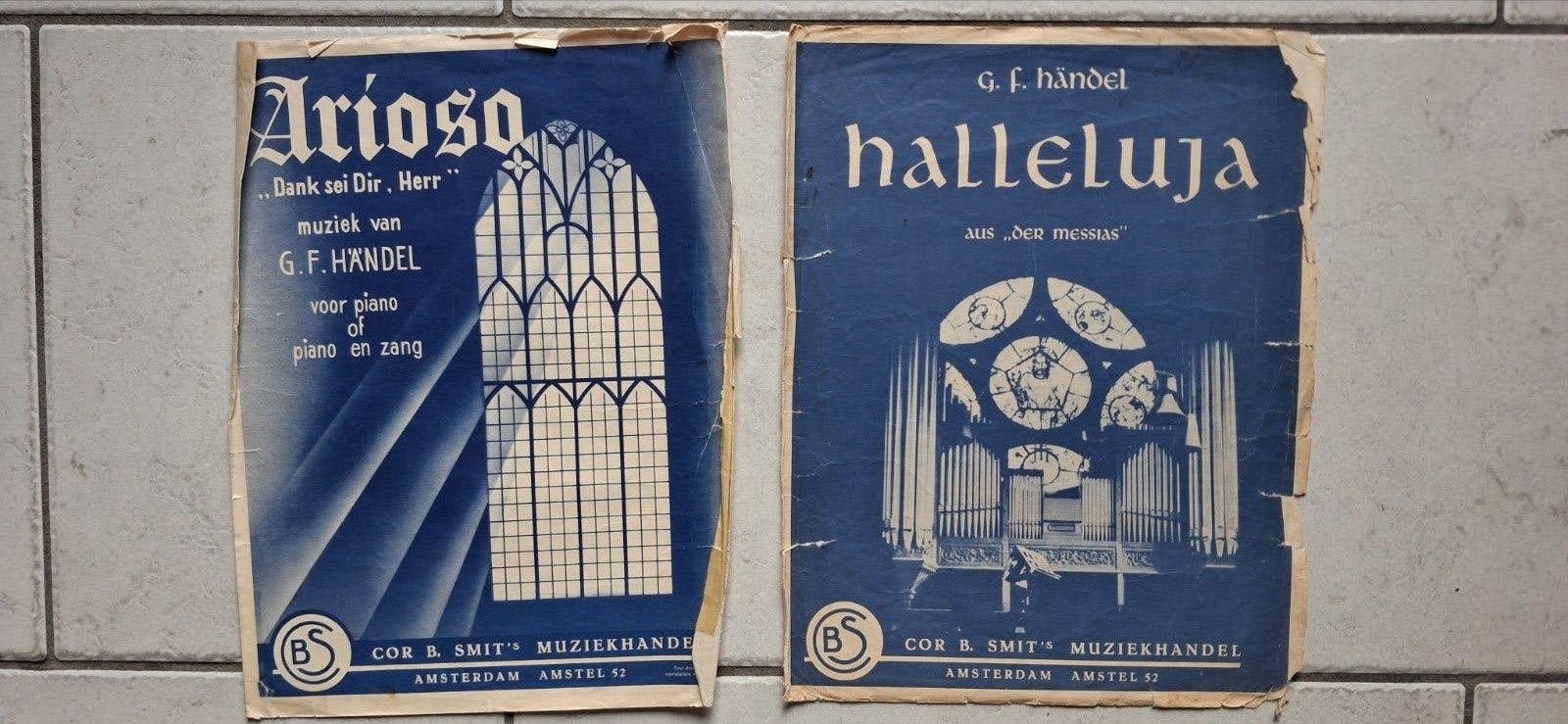 Händel bladmuziek: Hallelujah en Arioso (vintage) samen 2.-, Piano, Gebruikt, Klassiek, Ophalen of Verzenden
