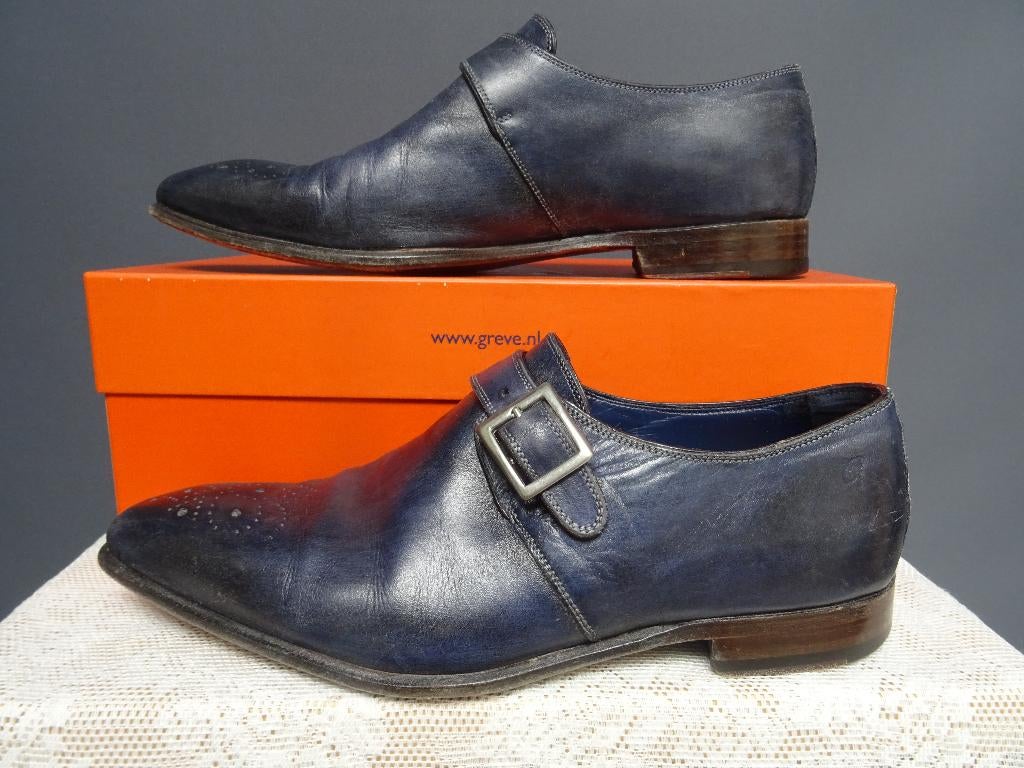 GREVE maat 41,5, nette leren schoenen in donkerblauw., Blauw, Ophalen of Verzenden, Greve, Gespschoenen