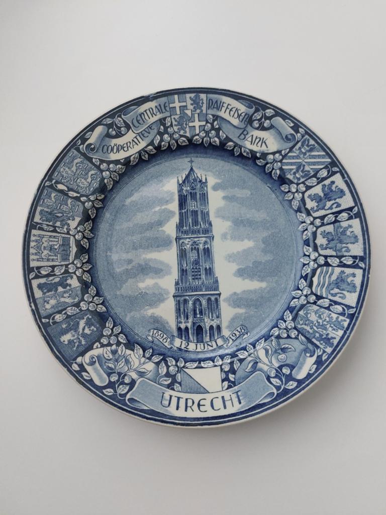 Wandbord Centrale Raiffeisen Bank Utrecht Domtoren 1938, Ophalen of Verzenden