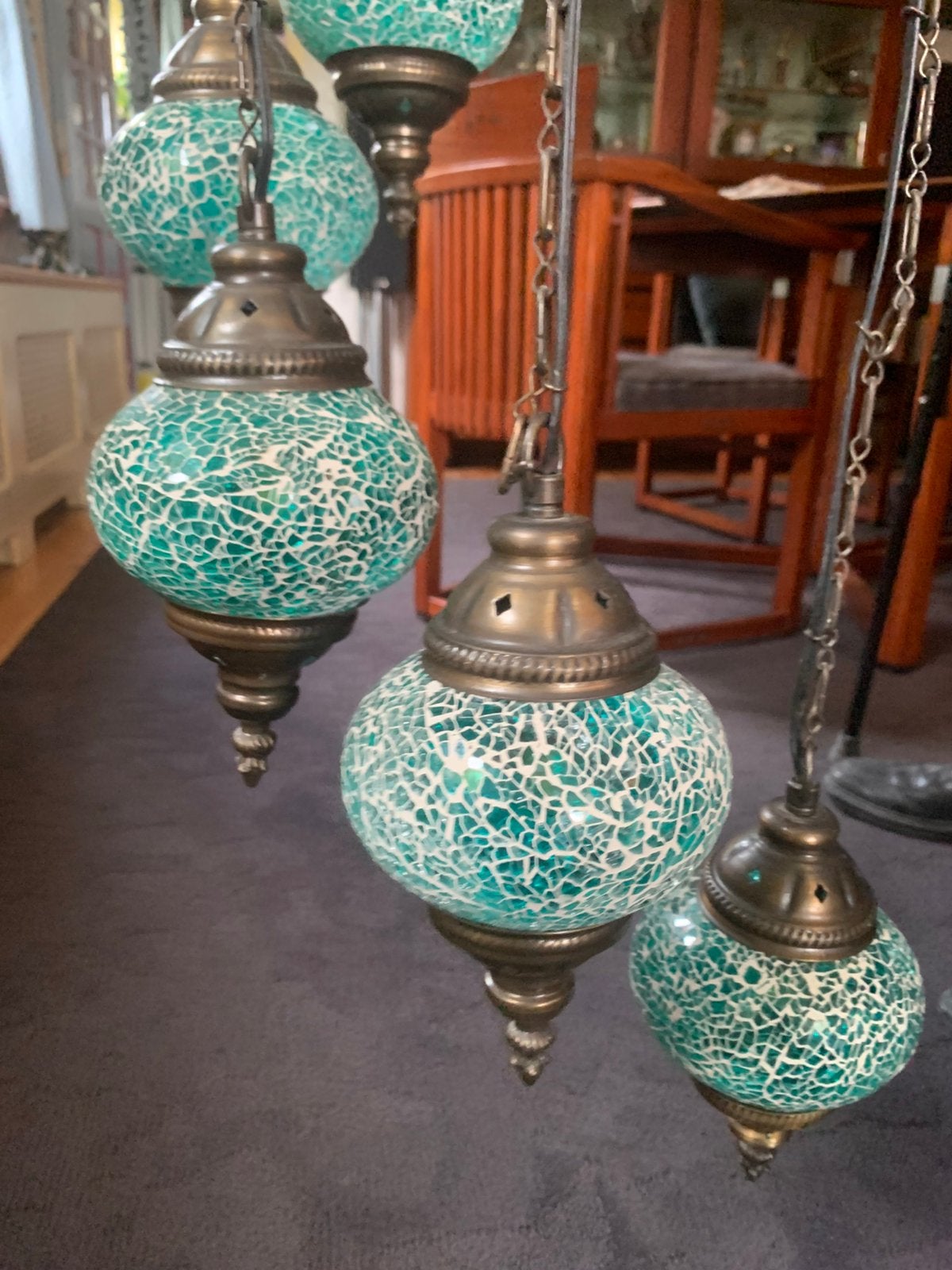 Turkse Mozaïek Hanglamp - 7 Bollen, Aziatische Stijl, Ophalen of Verzenden, Gebruikt, Glas, 75 cm of meer