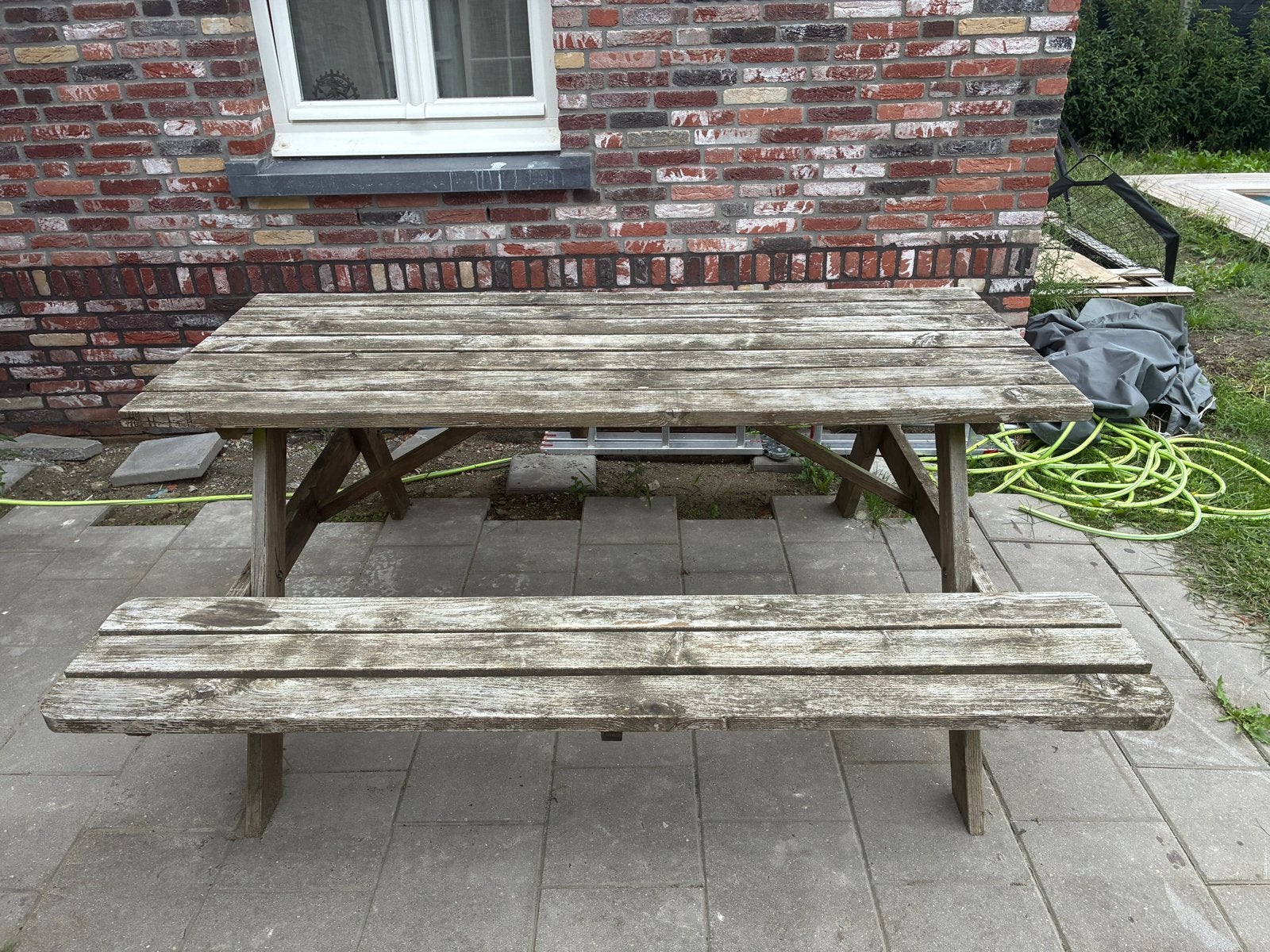Robuuste houten picknicktafel voor buiten, Ophalen, Gebruikt, Rechthoekig, Hout