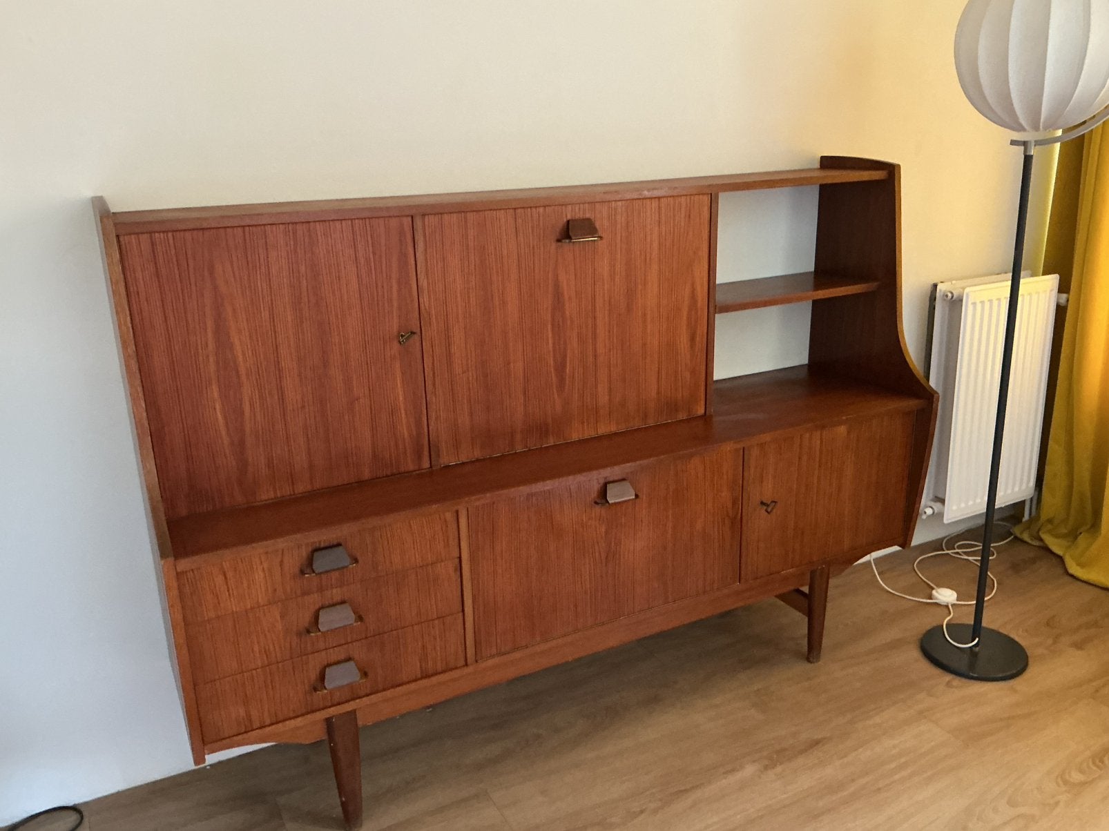 Teakhouten Highboard, vintage, Gebruikt, 100 tot 150 cm, Ophalen of Verzenden, Met deur(en)