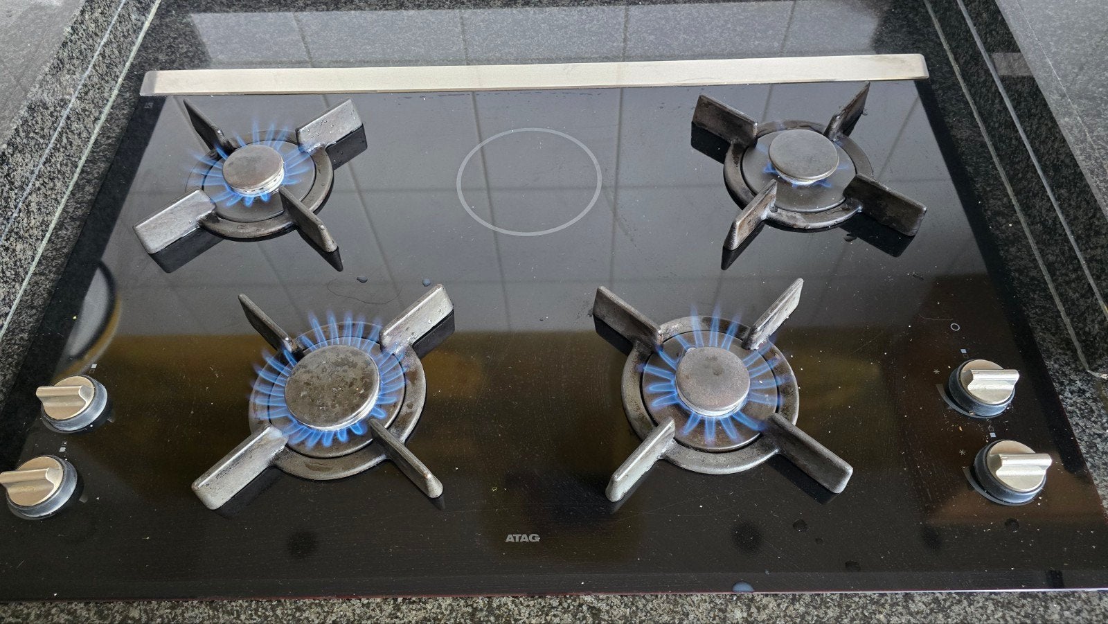 Atag gaskookplaat 80 cm met warmhoudzone, Witgoed en Apparatuur, Ophalen, Gebruikt, 4 kookzones, Inbouw