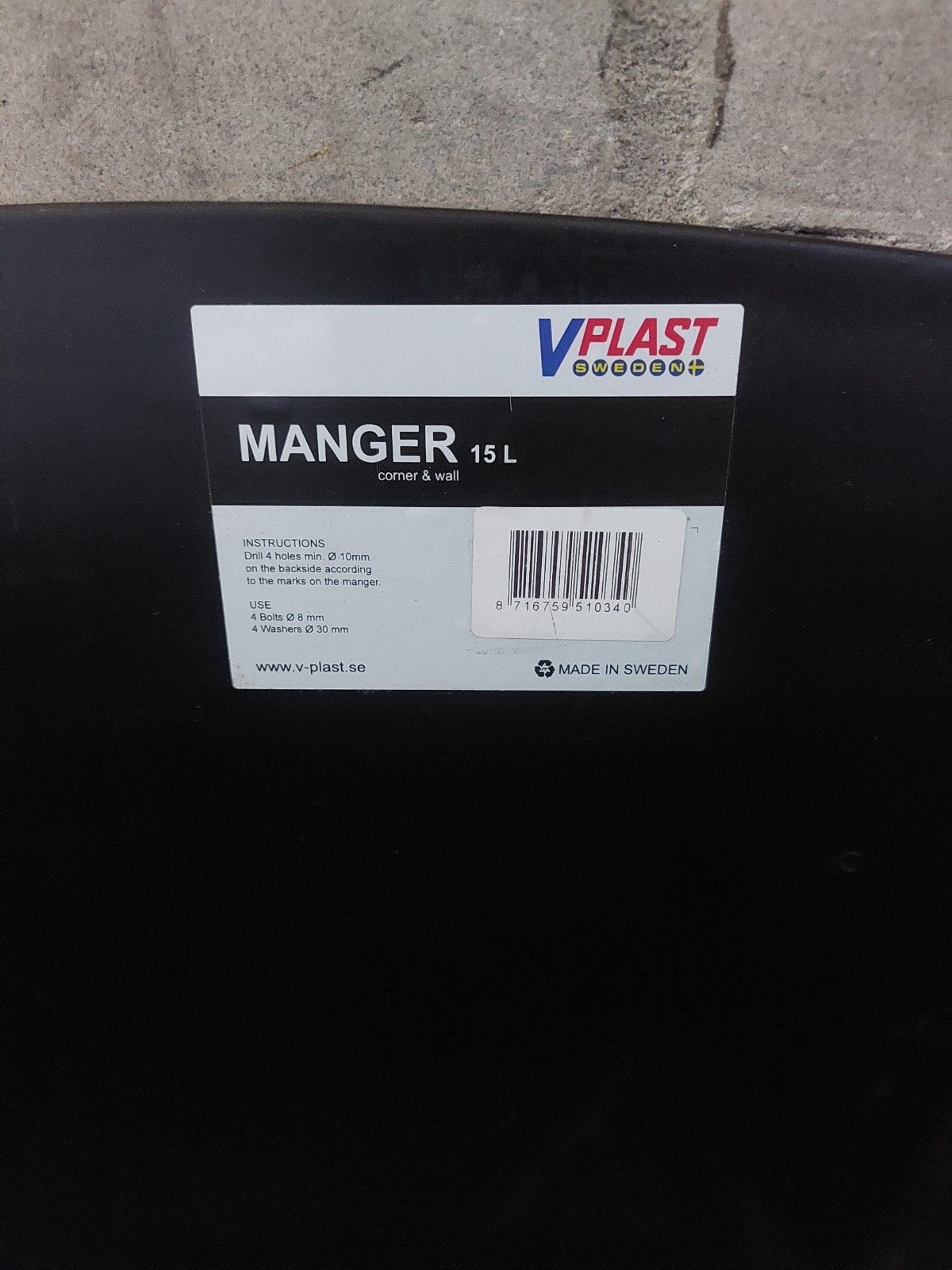 Voerbak paarden manger 15 liter zwart met stop, Ophalen of Verzenden, Nieuw, Overige soorten