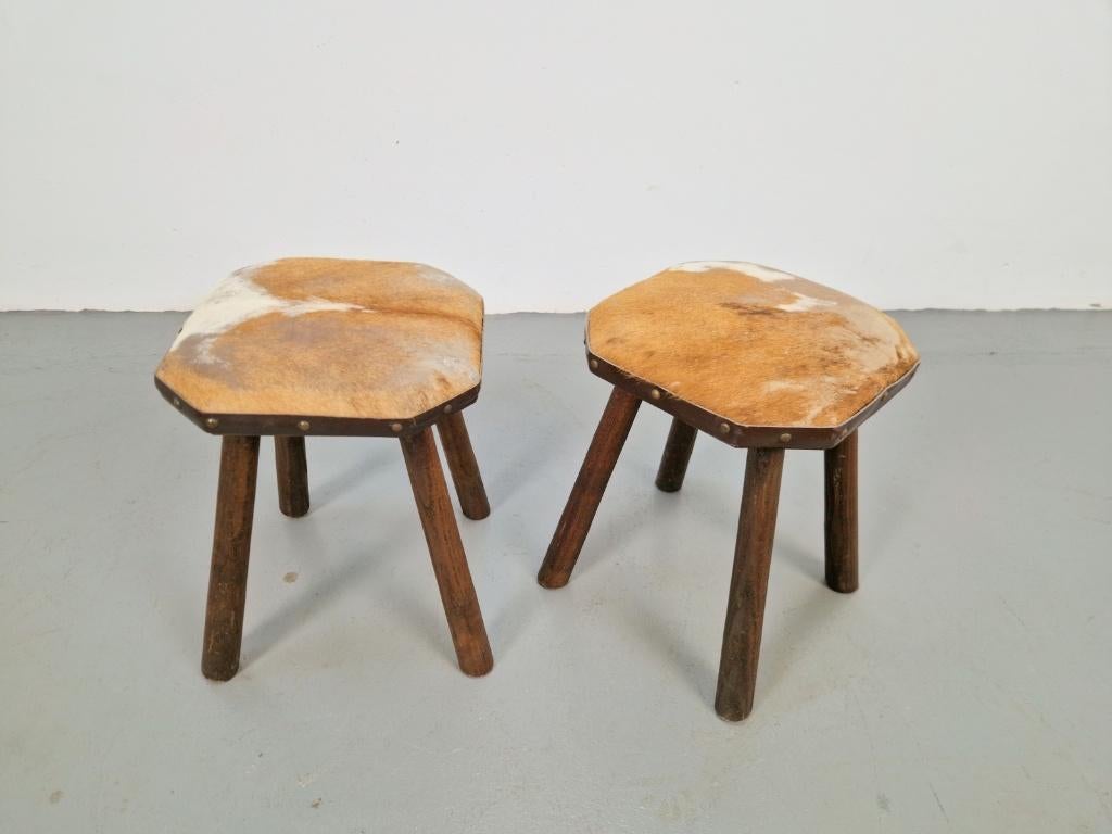 Set 2 vintage kruk hout Koeienhuid Melkkruk krukjes ´50, N, Ophalen of Verzenden, N, Hout