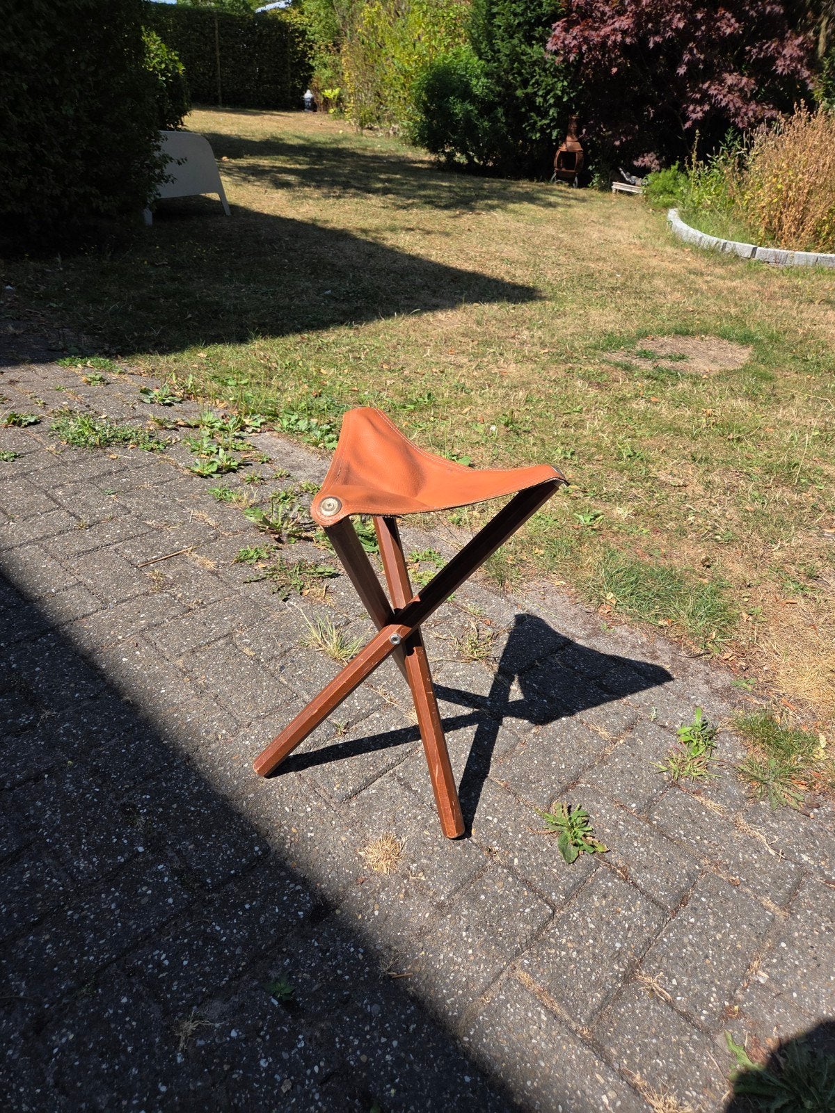 Vintage houten jacht-/viskruk met leren zitting, Ophalen of Verzenden, Gebruikt, Hout
