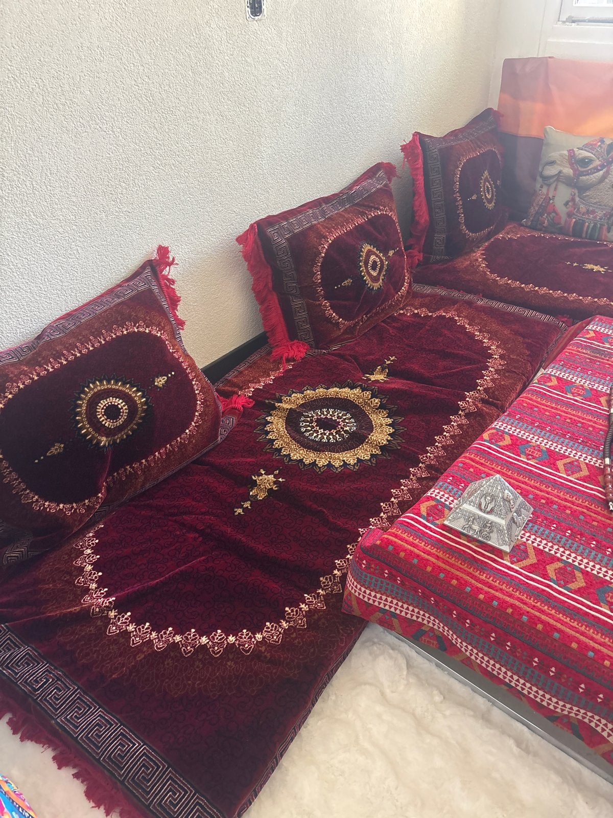 Oosterse zithoek/matras hoes met 2 kussen hoesen  - Rood, Ophalen, Gebruikt, Eenpersoons
