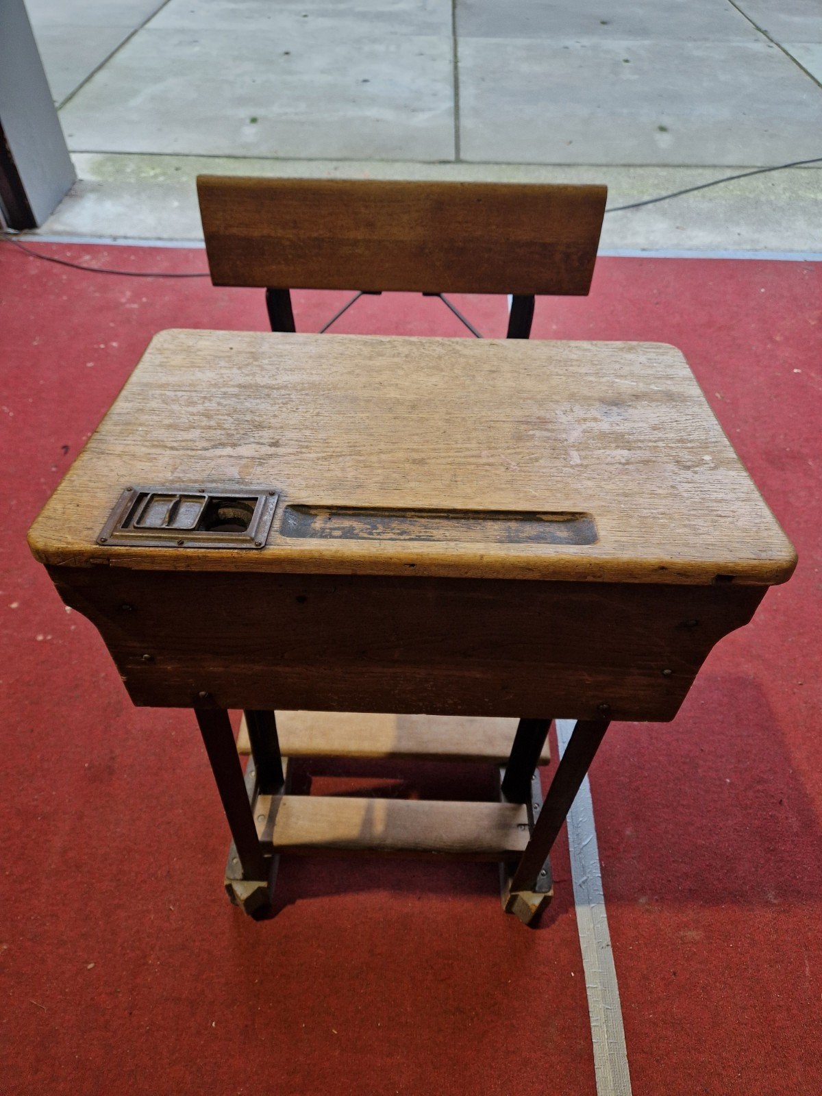 Antieke schoolbank met stoel - Vintage houten bureau, Ophalen