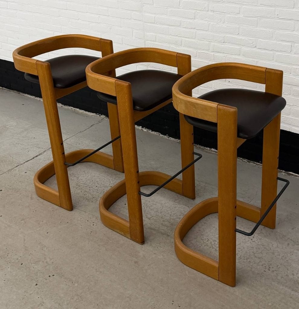 Set van 3 Willy Rizzo stijl barkrukken, Gebruikt, ., 60 tot 90 cm, Ophalen of Verzenden