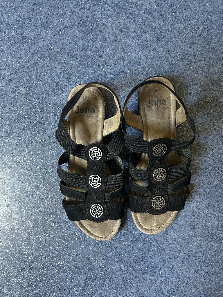 Jana sandalen zwart met elastiek mt 38, Jana, Zwart, Gedragen, Sandalen of Muiltjes