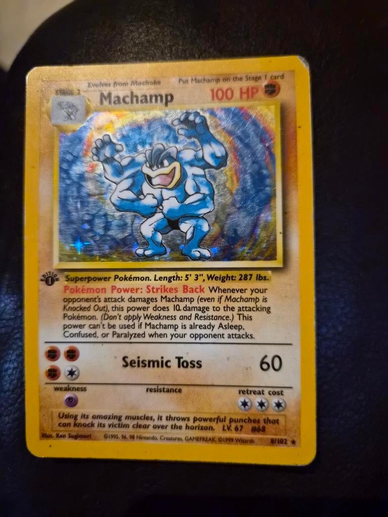 Machamp holo base set english 8/102, Ophalen of Verzenden, Gebruikt, Losse kaart, Foil