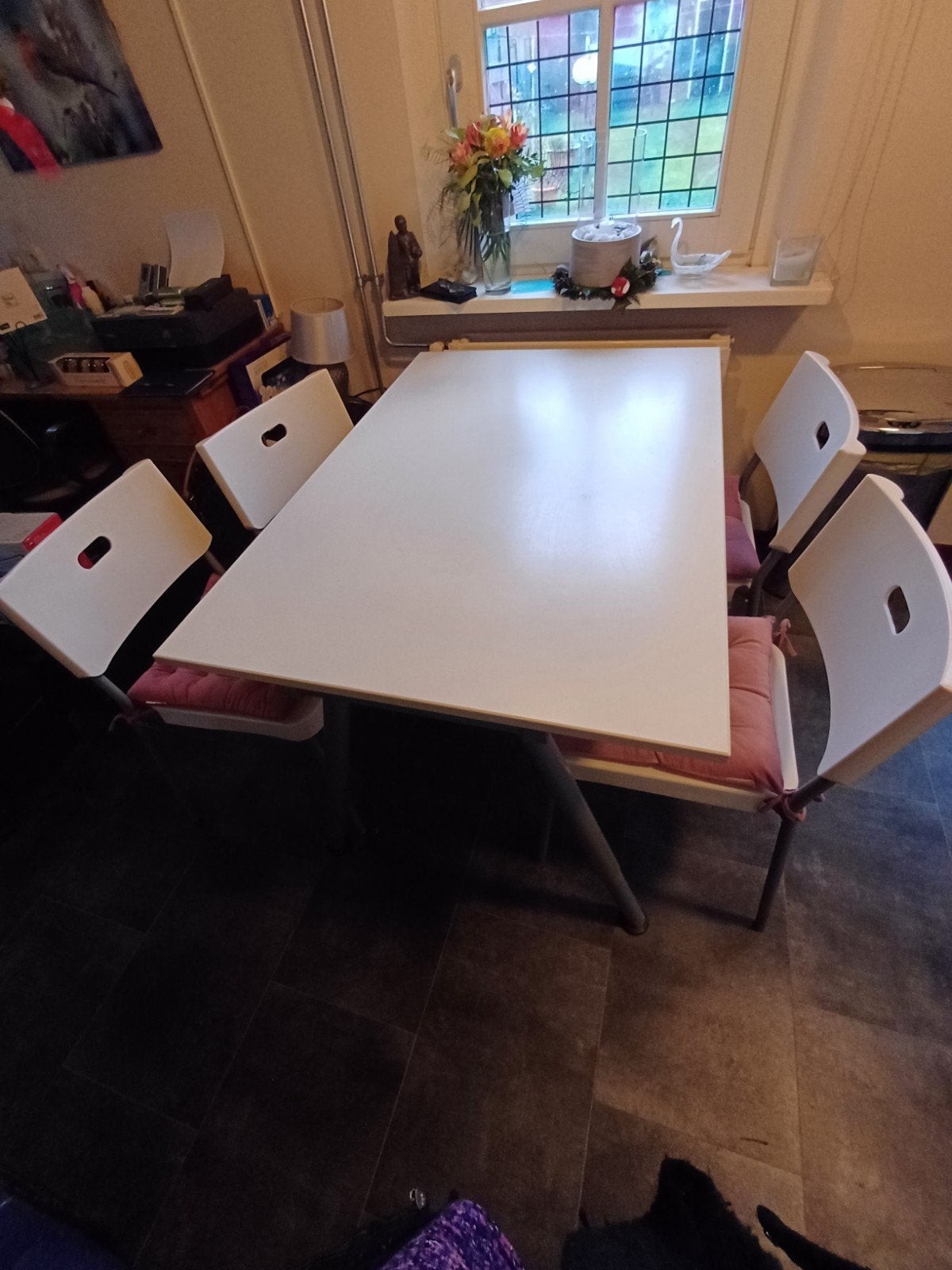 witte eethoek, Huis en Inrichting, Stoelen, Ophalen, Gebruikt, Wit, Vier