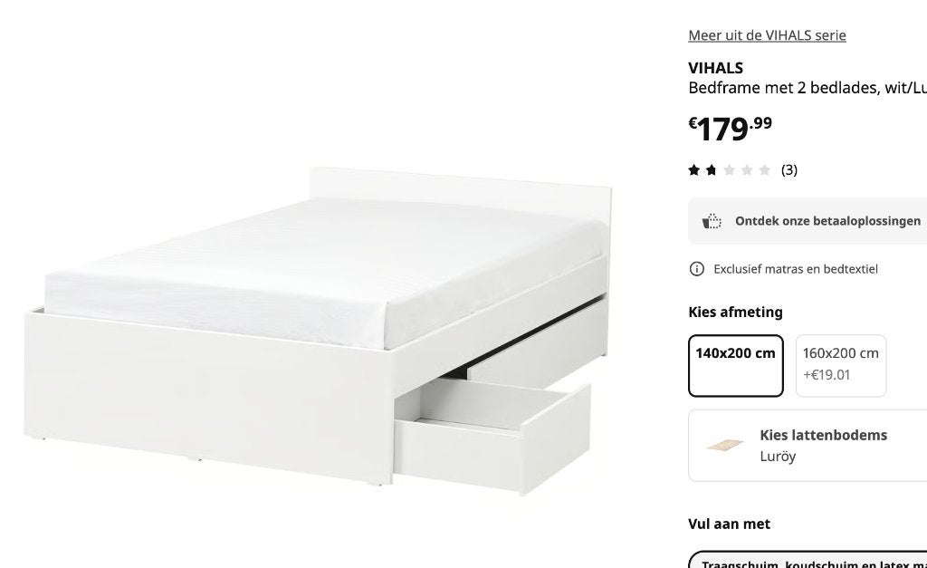 Bed 140cm✖️200cm – Amsterdam – ophalen, Ophalen, Gebruikt, Tweepersoons, 140 cm