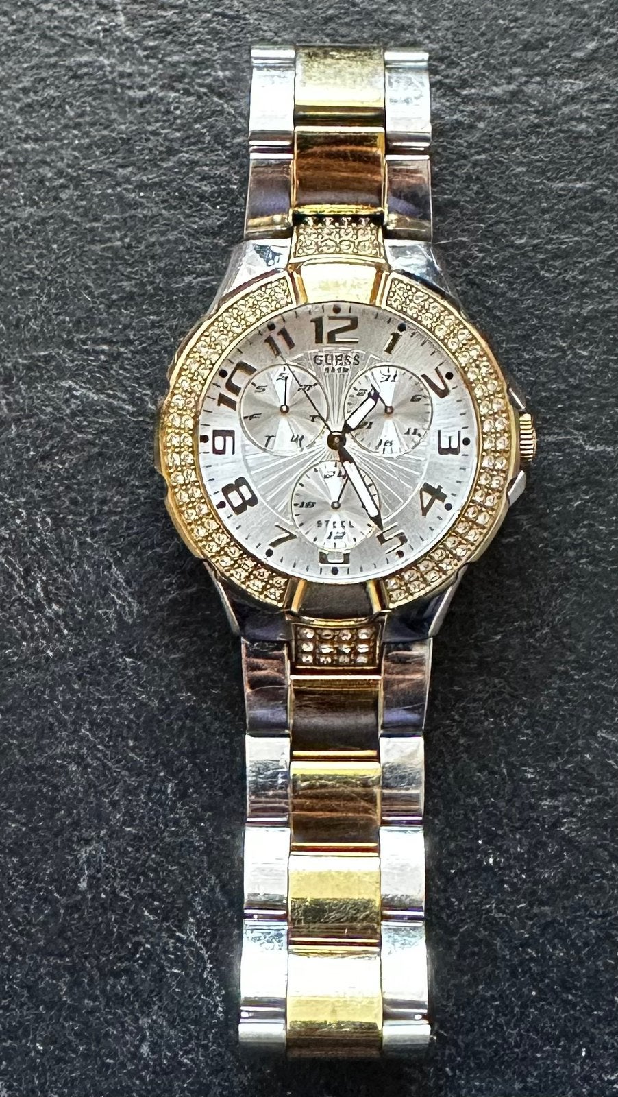 GUESS W16563L1 zilver/goud rond dameshorloge, diameter 40mm, Staal, Gebruikt, Staal, Verzenden