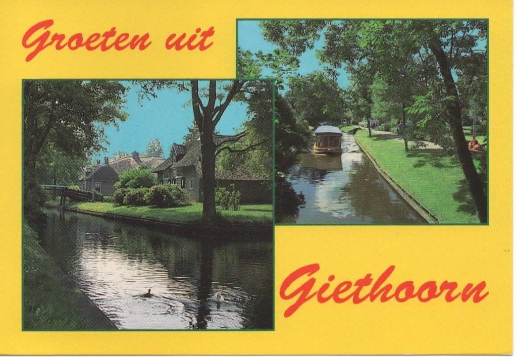 Ansichtkaart Giethoorn, 2-luik, water, boerderij, Ophalen of Verzenden, 1980 tot heden, Gelopen, Overijssel