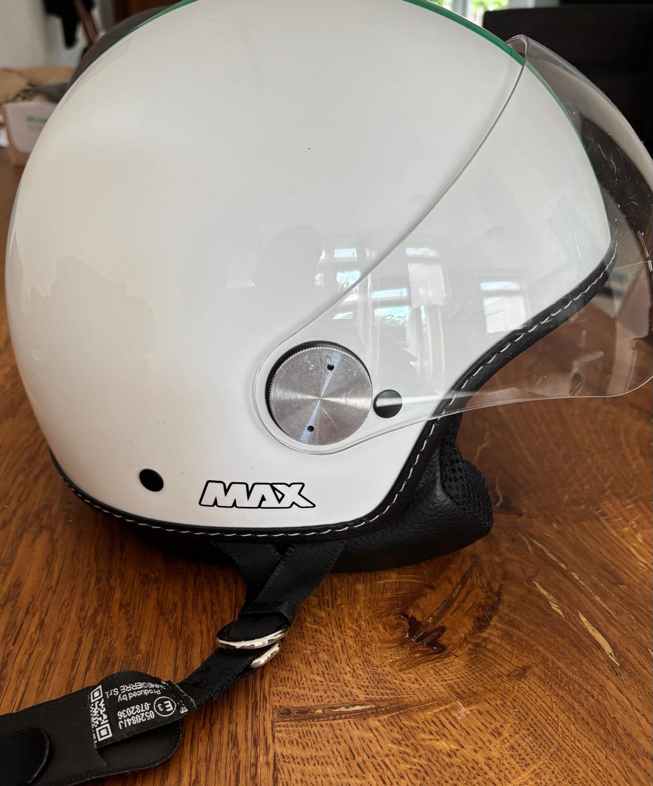 Witte MAX scooterhelm – XL – Italiaanse strepen, Ophalen, Zo goed als nieuw, Extra large of groter