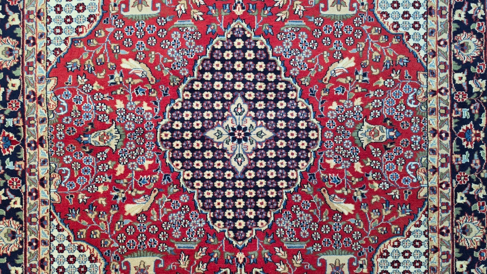 Handgeknoopt oosters wol Kashmir Khamseh tapijt 181x274cm, Geel, 150 tot 200 cm, 200 cm of meer, Www.hypepopup.nl