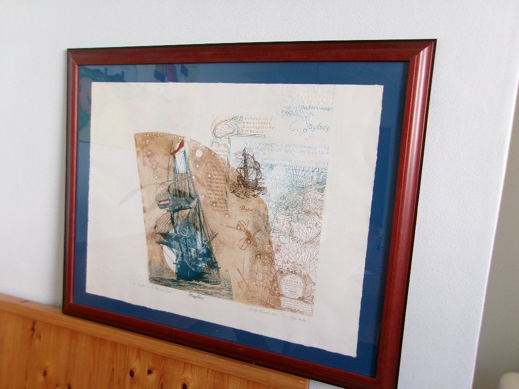 Leentje Linders - Ets, De Duyfken en de Pas Caerte, Ets, Ingelijst, 82 cm, Ophalen