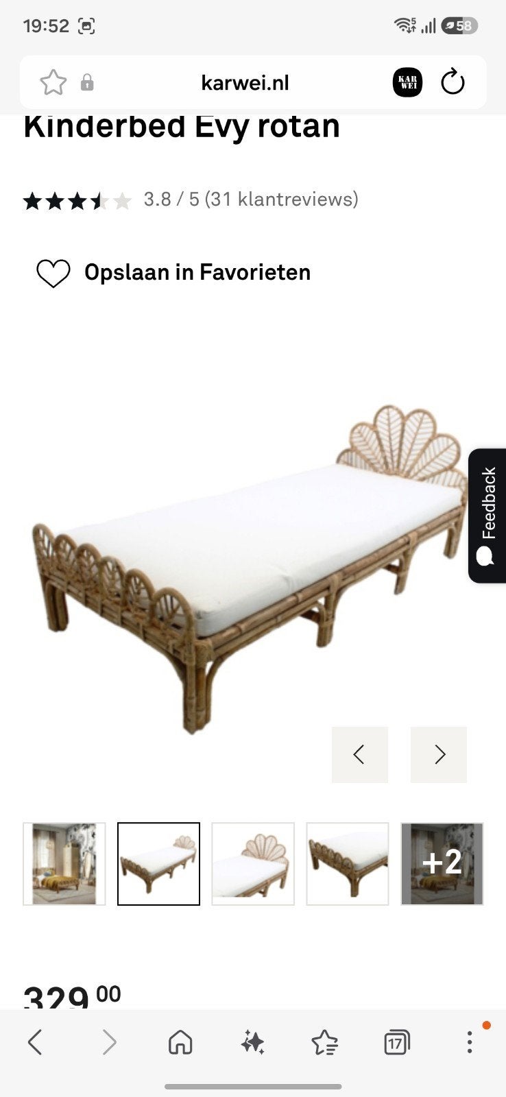 Mooi rotan bed, Huis en Inrichting, Slaapkamer | Bedden, Ophalen, Eenpersoons, Zo goed als nieuw, 80 cm