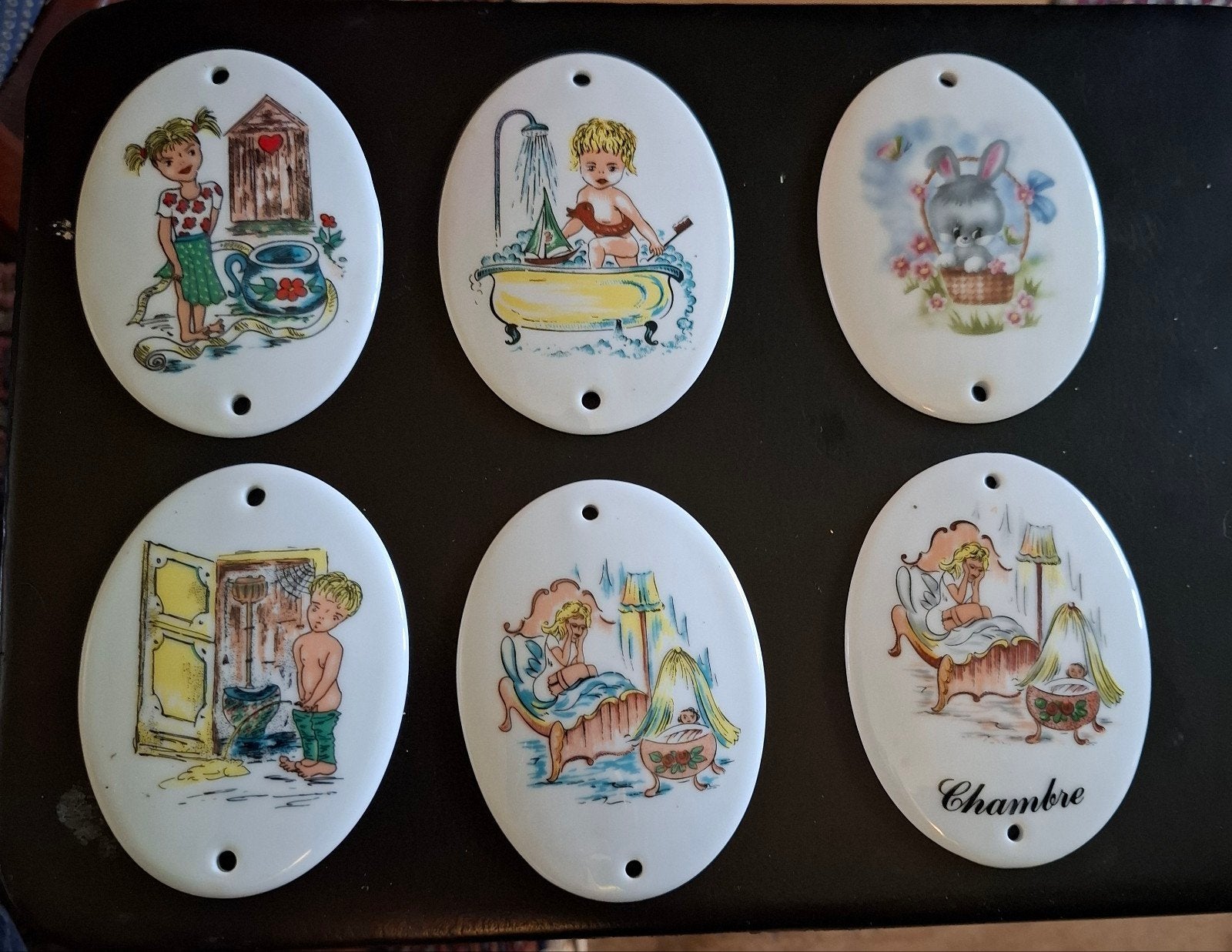 53 stuks Vintage Porseleinen Deurbordjes – J.M. Limoges (Ret, Ophalen of Verzenden